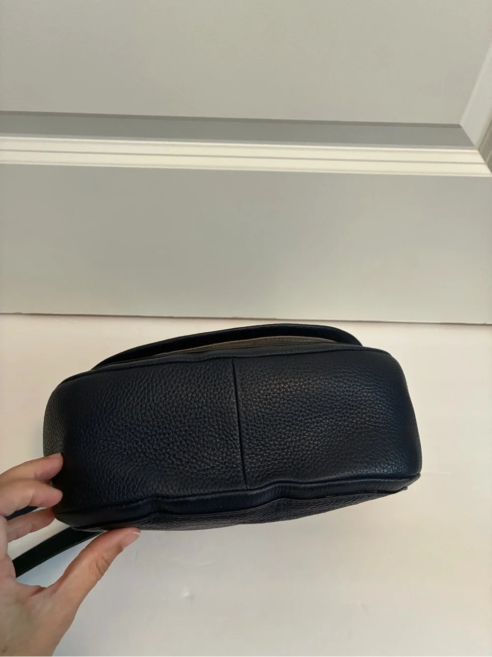 kate spade Navy Blue Pebbled Leather Saddle Crossbody with Silver Hardware